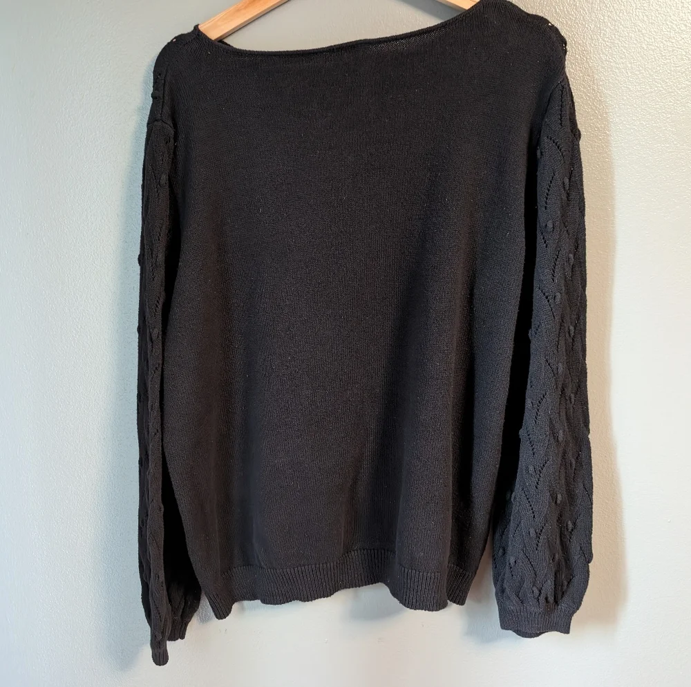 Ann Taylor Lacy Medium Weight Black Knit Sweater Women's XL - Picture 4 of 8